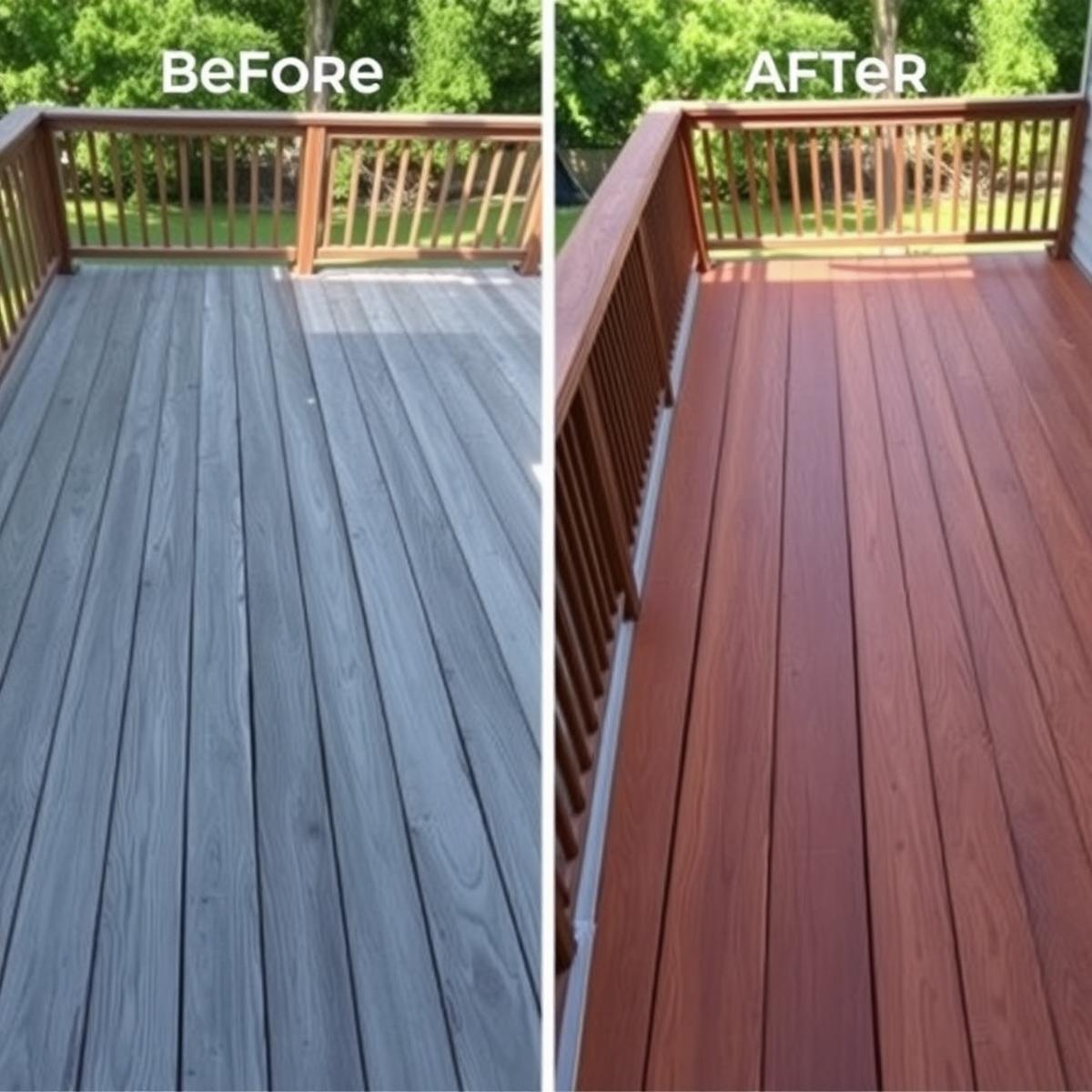 Before and after deck restoration and cedar stain
