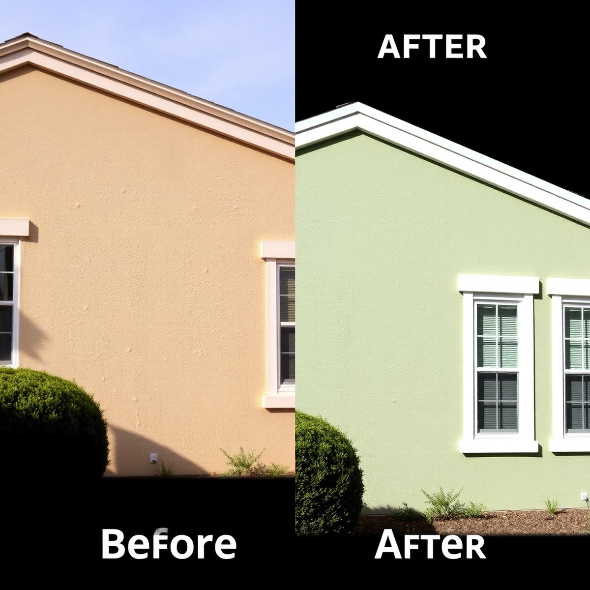 Before and after exterior repaint of a Bay Area home in modern sage green